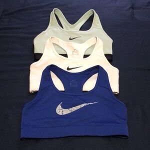 Blue, white & light green Nike Dri Fit sports bras